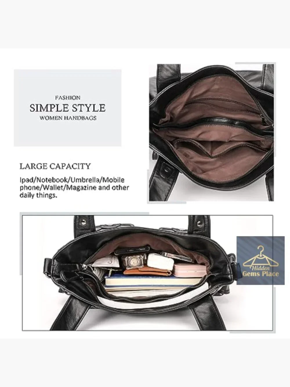 Large PU Leather Multi-Pocket Shoulder Bag, Hobo Handbag